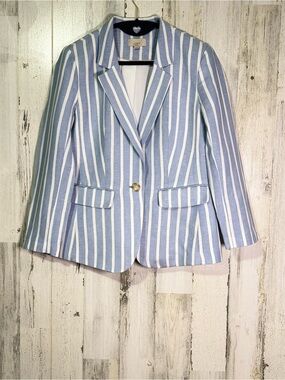 LOFT Blue and White Striped Linen Blend Blazer Jacket - Women’s Size 6P Petite